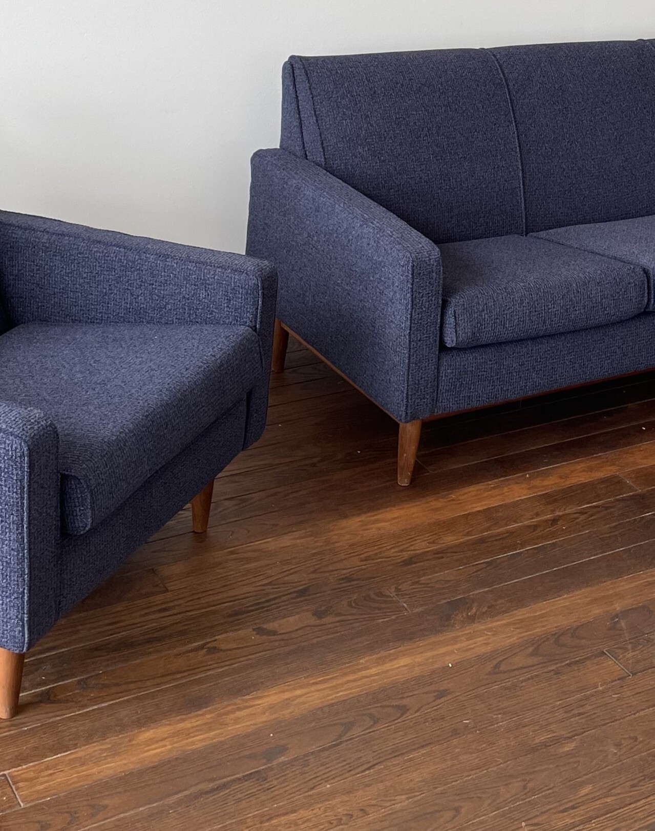 4 seater mid-century MCM style sofa and armchair recovery
